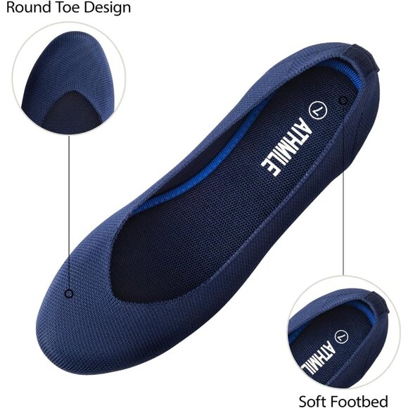 Women's Knit Ballet Blue Flats Round Toe Comfortable Dressy Casual Work Shoes - Picture 4 of 5